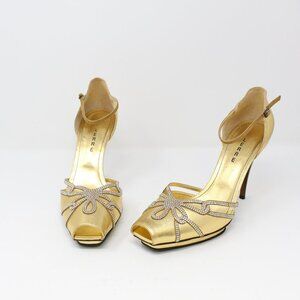 Lerre Peep Toe Ankle Strap Heels Gold Size 41